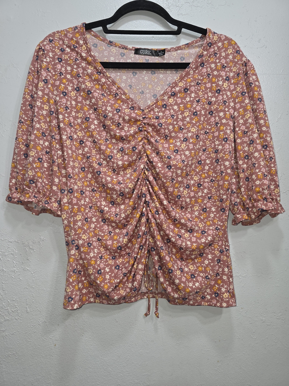 Cure. Floral Ruched Pink Puff-Sleeve Women’s Top